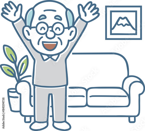 両手を挙げて万歳するシニア男性
Senior man raising both hands in a cheer