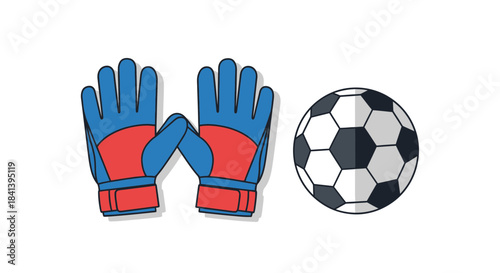 Pair of Blue and Red Goalkeeper Gloves with a Classic Soccer Ball.