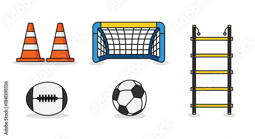 Collection of Sports Equipment for Training and Games.