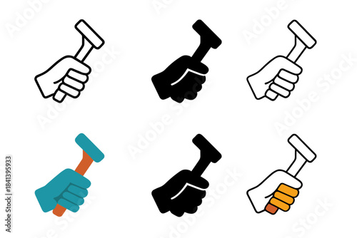Diverse Tool Styles. Glove Grip Tool first in line style with thin outline, second in solid style filled shape, third in flat