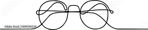 Continuous one-line drawing of a pair of round reading glasses or eyeglasses.