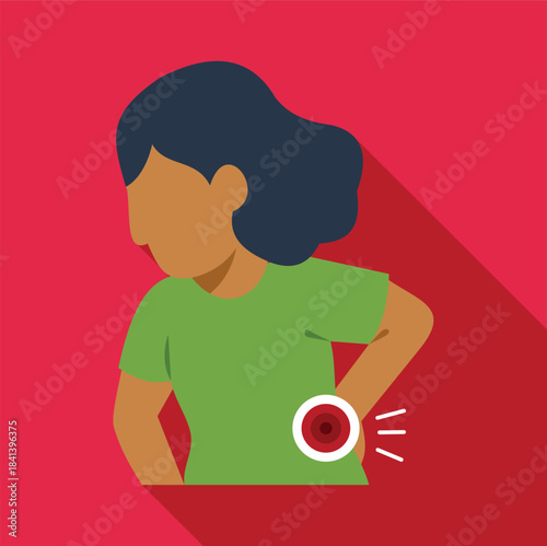 Woman feeling intense discomfort and aching in her lower back area