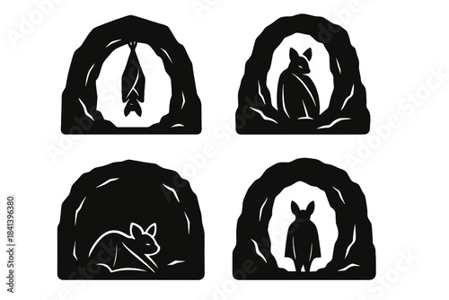 Enigmatic Rock Formations. Icons for: a cave arch framing a hanging sleeper, a rocky hollow embracing a folded-wing figure, a dark