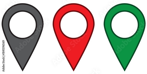 Map location pin icon set. GPS pointer, marker for destination, position, and navigation. Vector symbol collection isolated on transparent background for web and app design.