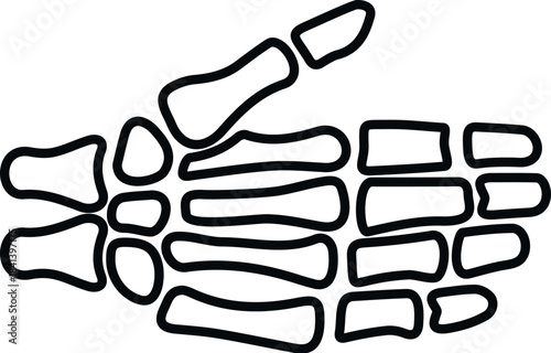 Outline drawing of a human skeleton hand showing bones and a thumbs up gesture