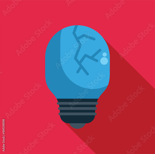 Blue light bulb with cracks on a red background, symbolizing a failed idea