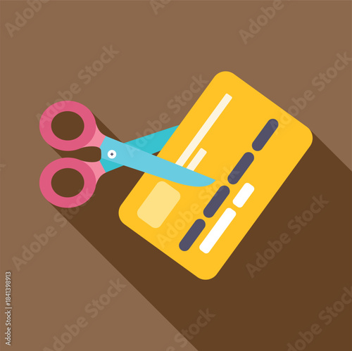 Scissors cutting a yellow credit card, symbolizing financial freedom from debt