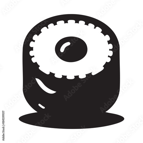 “Simple sushi silhouette, round maki roll shape.