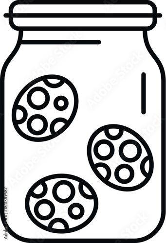 Glass jar filled with three preserved pickles or cucumbers line art