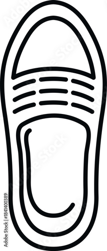 Minimalist outline drawing of a slipper or moccasin, seen from above