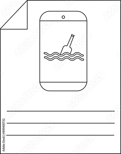 Concept of a message in a bottle illustration on mobile screen.