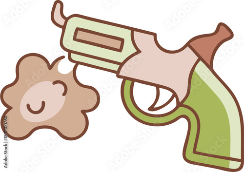 Revolver Shooting Cartoon Smoke/Bullet Icon - Flat Design