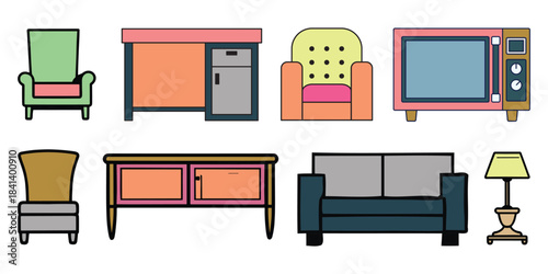 Furniture flat line icons set.  Line icons about furniture on transparent background with editable stroke. 