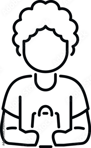 Line art drawing of a customer holding a shopping bag, representing consumerism