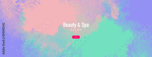 Pastel halftone beauty spa salon background. Wellness center, cosmetics brand, nail salon, aromatherapy, yoga studio concept. Soft grain texture modern vector illustration.