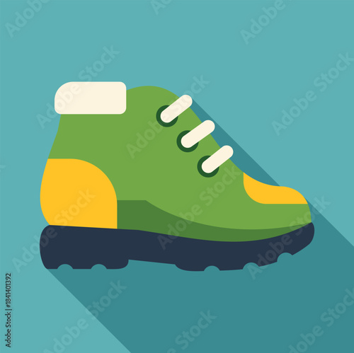 Green hiking boot icon displaying outdoor adventure and trekking footwear