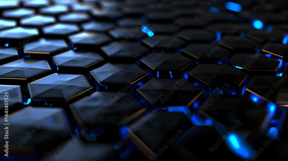 Fototapeta premium Dark Hexagonal Honeycomb Pattern Technology Background with Blue