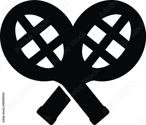 tennis racket icon Black silhouette vector illustration on transparent background