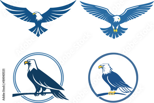 Eagle Hawk Bird Flying Logo Set