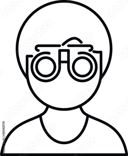 Person getting an eye exam using a phoropter line art icon