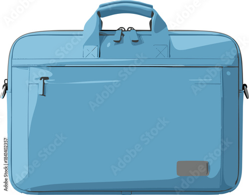 Laptop bag illustration, modern briefcase with handles and zipper pockets, professional travel case design vector artwork for digital and product presentations