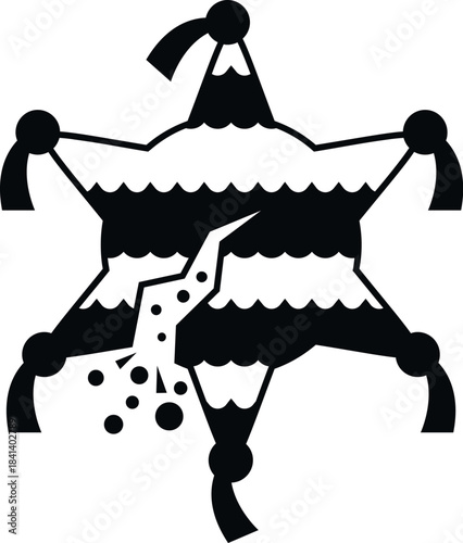 Star shaped pinata icon breaking and dropping treats during a festive event