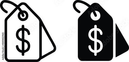 price tag duo overlapping labels dollar sign commerce icon