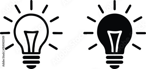 lightbulb icon pair outline versus solid vector design