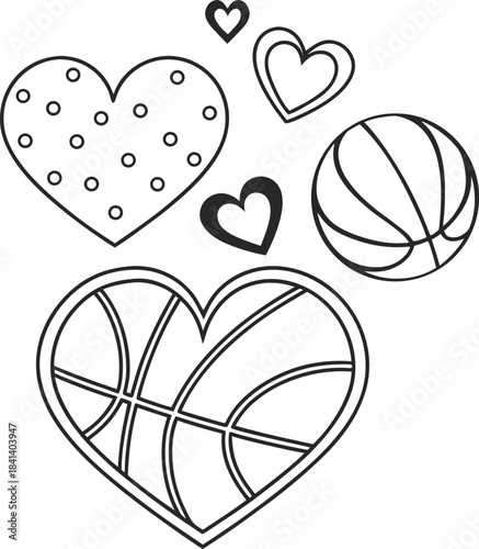 Basketball hearts love sports illustration for kids