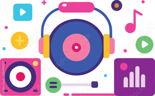Dj turntable and music app icons vector illustration scalable eps for digital content
