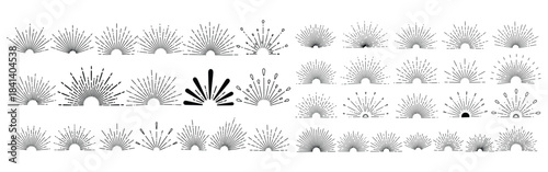 Collection of diverse black and white sunburst vector icons perfect for vintage graphic design projects and branding