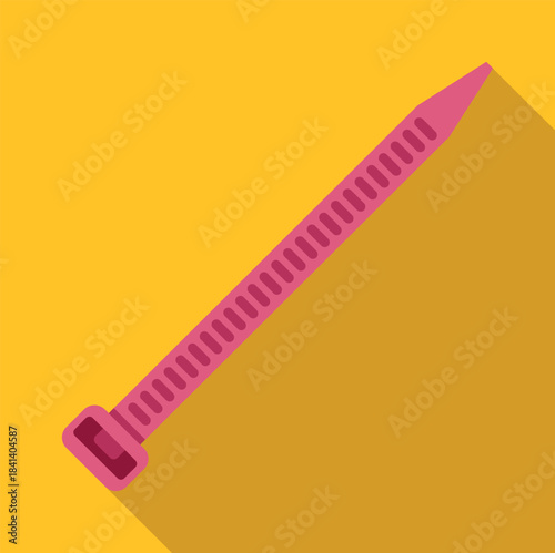 Pink plastic cable tie illustrating a flat design concept on a yellow background