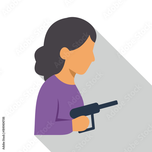 Woman holding a gun, illustrating violence, conflict, and gun control issues