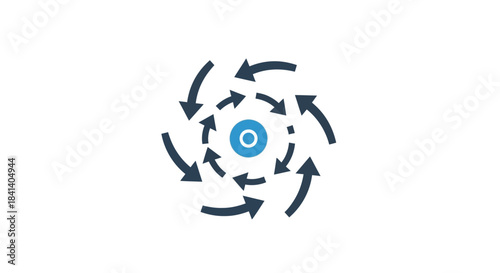 Cyclical Progression: Arrows Orbiting a Central Point in an abstract vortex concept