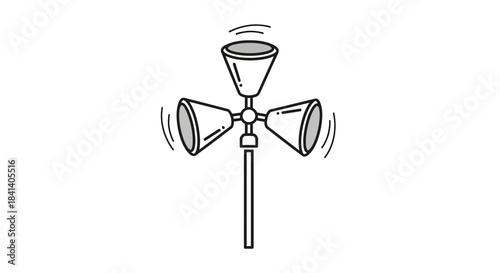 Rotating acoustic toy illustration showing the movement of sound on a white background