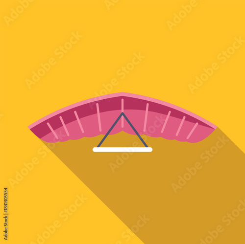 Pink hang glider with a long shadow on an orange background, representing extreme sport
