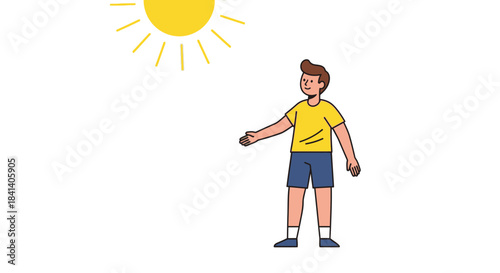 Cartoon depiction of a person basking under the sun during summer days simple illustration
