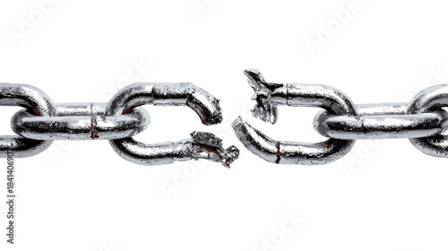 Vector illustration of a thick metal chain snapping in the middle isolated on a white background