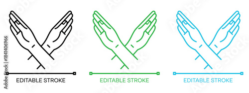 Prohibition of Action Thin Line Vector. Contour symbol representing a Request to Stop Action and Refusal or Denial. Vector isolated outline drawing with an editable stroke.