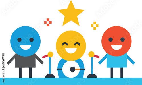 Joyful cartoon emoji band playing music vector illustration scalable eps icon