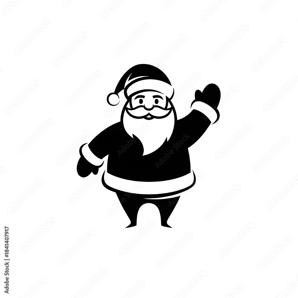 Obraz premium Waving Santa Claus Black and White Vector Illustration
