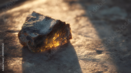 Glowing Amber Stone on Textured Surface