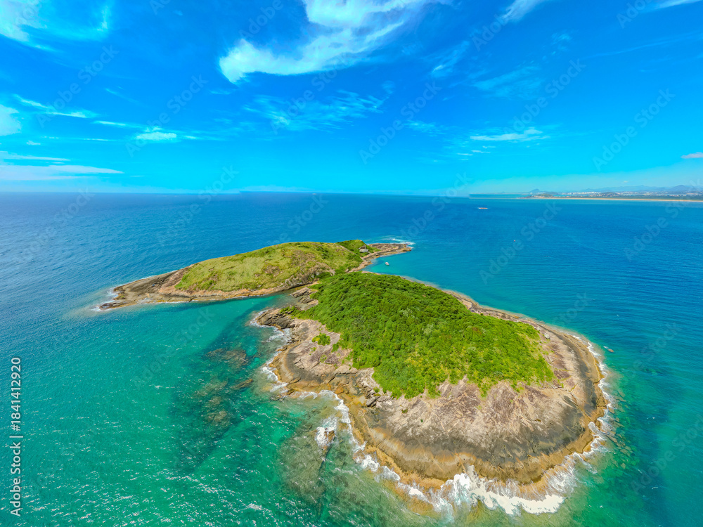 Ταπετσαρία Imagem aérea do arquipélado das 3 ilhas, paraíso de águas cristalinas localizado no litoral da cidade de Guarapari