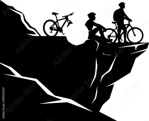 Mountain Bikers Resting on Cliff Edge
