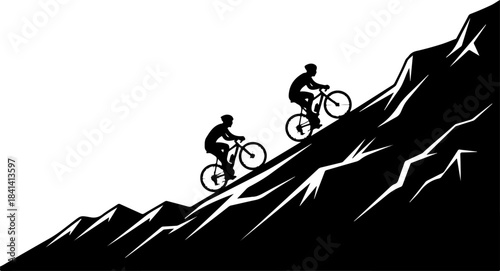 Mountain Bikers Resting on Cliff Edge