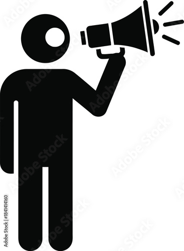 Person Speaking With Megaphone Announcement Vector