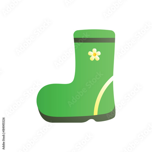 Green Rubber Boot or Welly with Daisy Illustration