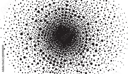 Concentric circles of black dots radiating outwards from a dense dark center on a white background Keywords: abstract, background, texture, pattern, dots, circles, radial, concentric, black, white