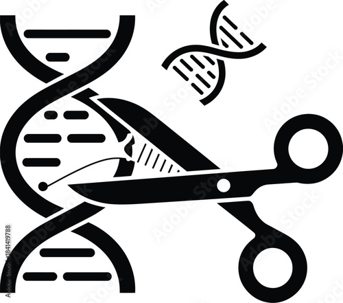 Crispr gene editing concept featuring DNA modification and advanced genetic engineering visuals in a detailed scientific biotechnology style suitable for informative vector artwork
