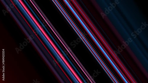 Abstract glowing neon stripes flowing diagonally with colorful streaks over a dark backdrop, forming a high-energy motion effect suitable for party visuals, music video loops, and modern tech animatio